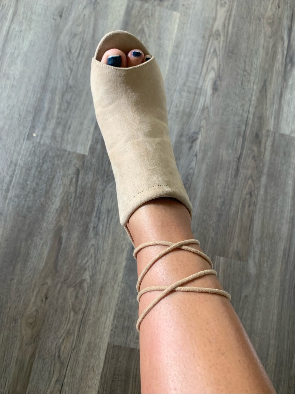 Forever 21 Beige Suede Peep-Toe Lace-Up Women's Ankle Heels